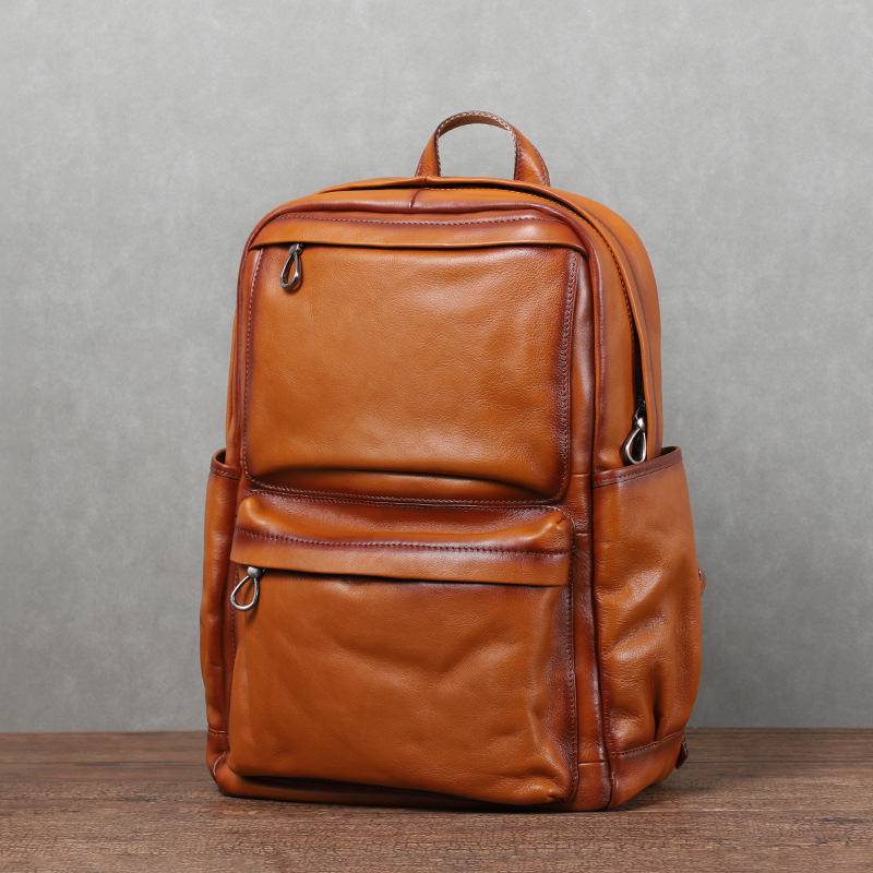 Laptop Backpack 15.6 - YETTIES Heren Vintage Plantaardig Gelooid Leren