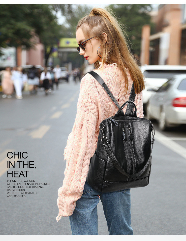 Canvas Backpack Casual - Dames Zacht Leren Rugzak School Zwart