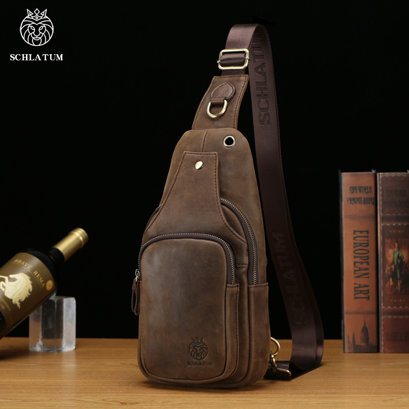 Leather Backpack Vintage - SCHLATUM 100% lederen borsttas Casual driehoek