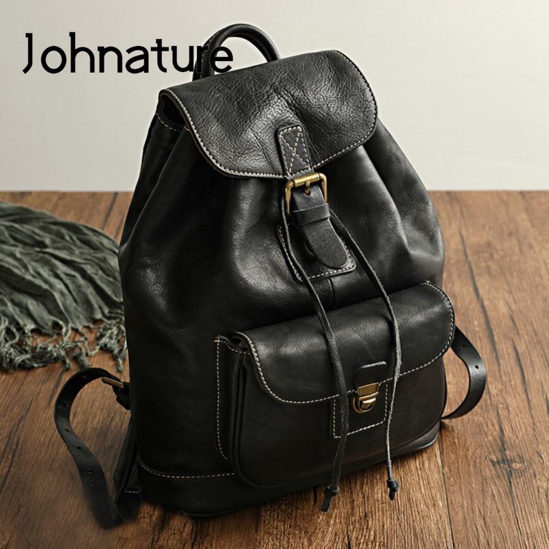 Leather Backpack Vintage - Johnature vrijetijdsreistas natuurlijk echt rundleer damesrugzak