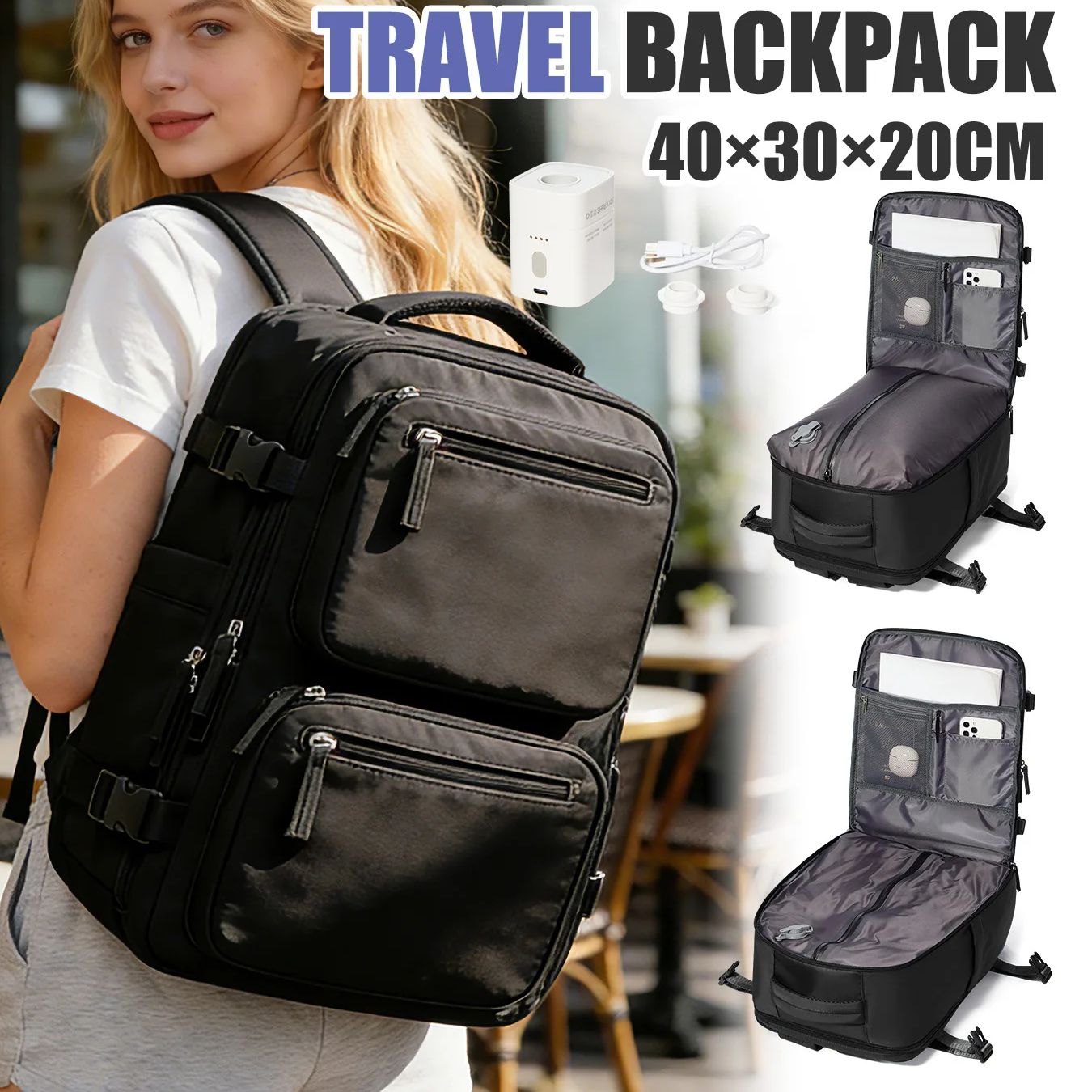 Fashion Backpack Women - Damesrugzak Vacuümrugzak met pomp Handbagage 40x30x20