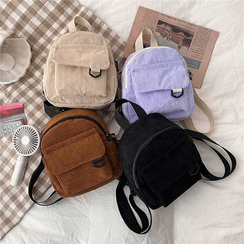 Fashion Backpack Women - Effen kleur mini-rugzak Corduroy Kleine rugzakken